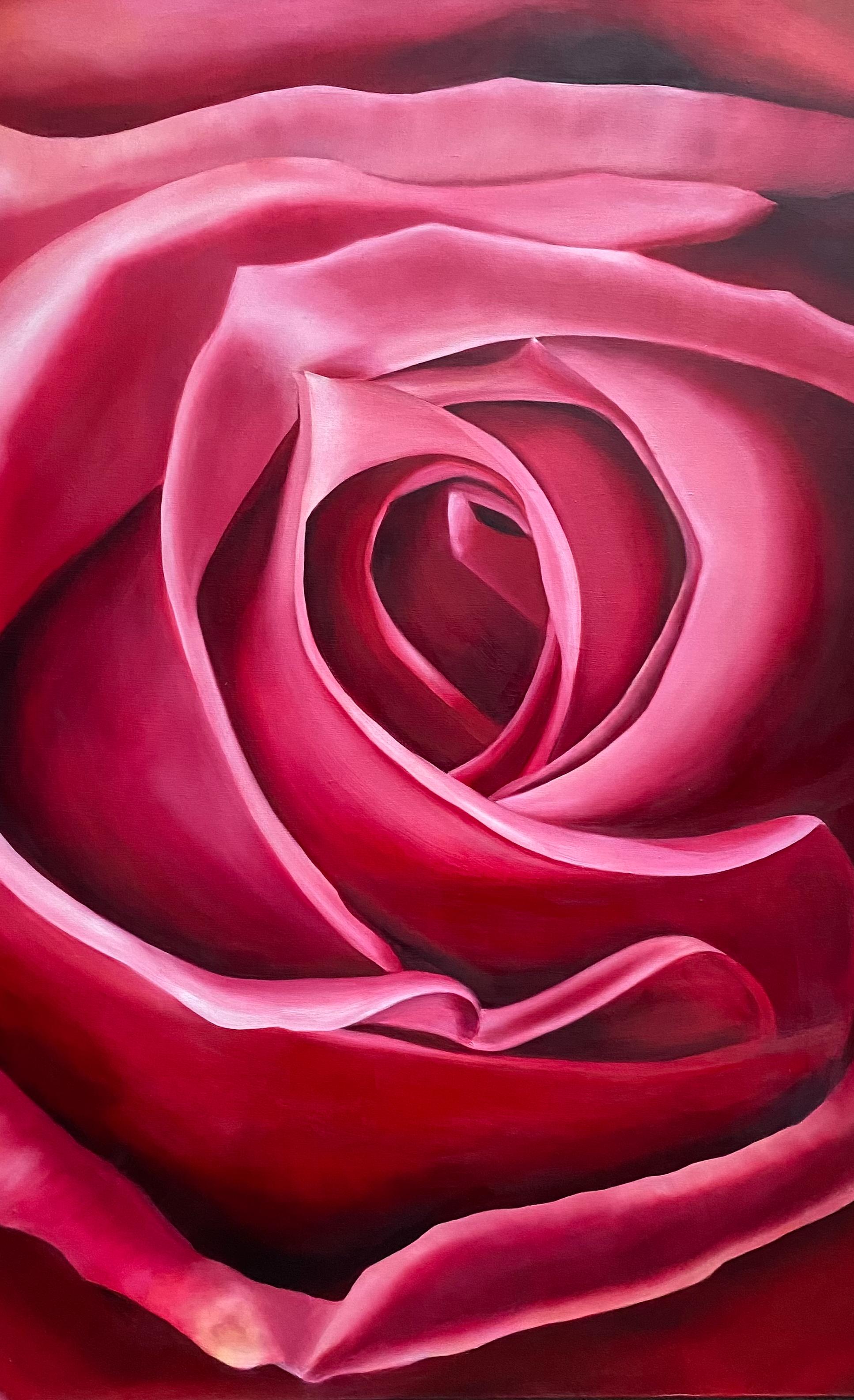 Rose  Realism Oil on Canvas    Gallery Wrapped Floral 54 x 44  Valentines - Painting by Susan Meeks