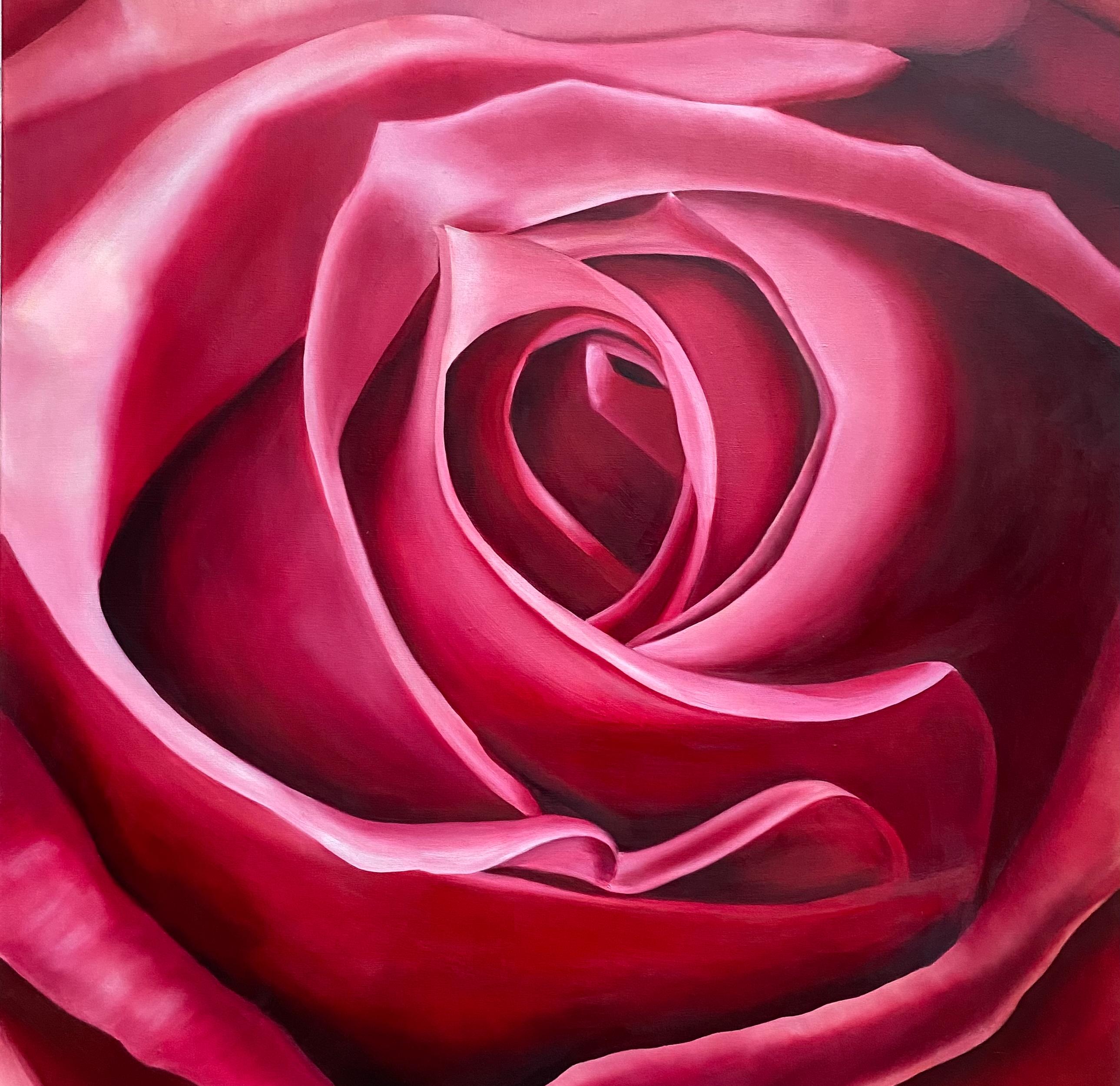 Rose  Realism Oil on Canvas    Gallery Wrapped Floral 54 x 44  Valentines - American Realist Painting by Susan Meeks