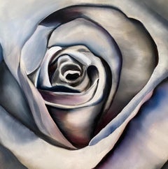Roses Are Blue Realism Oil on Canvas Framed Floral 20" x 20" REDUCED