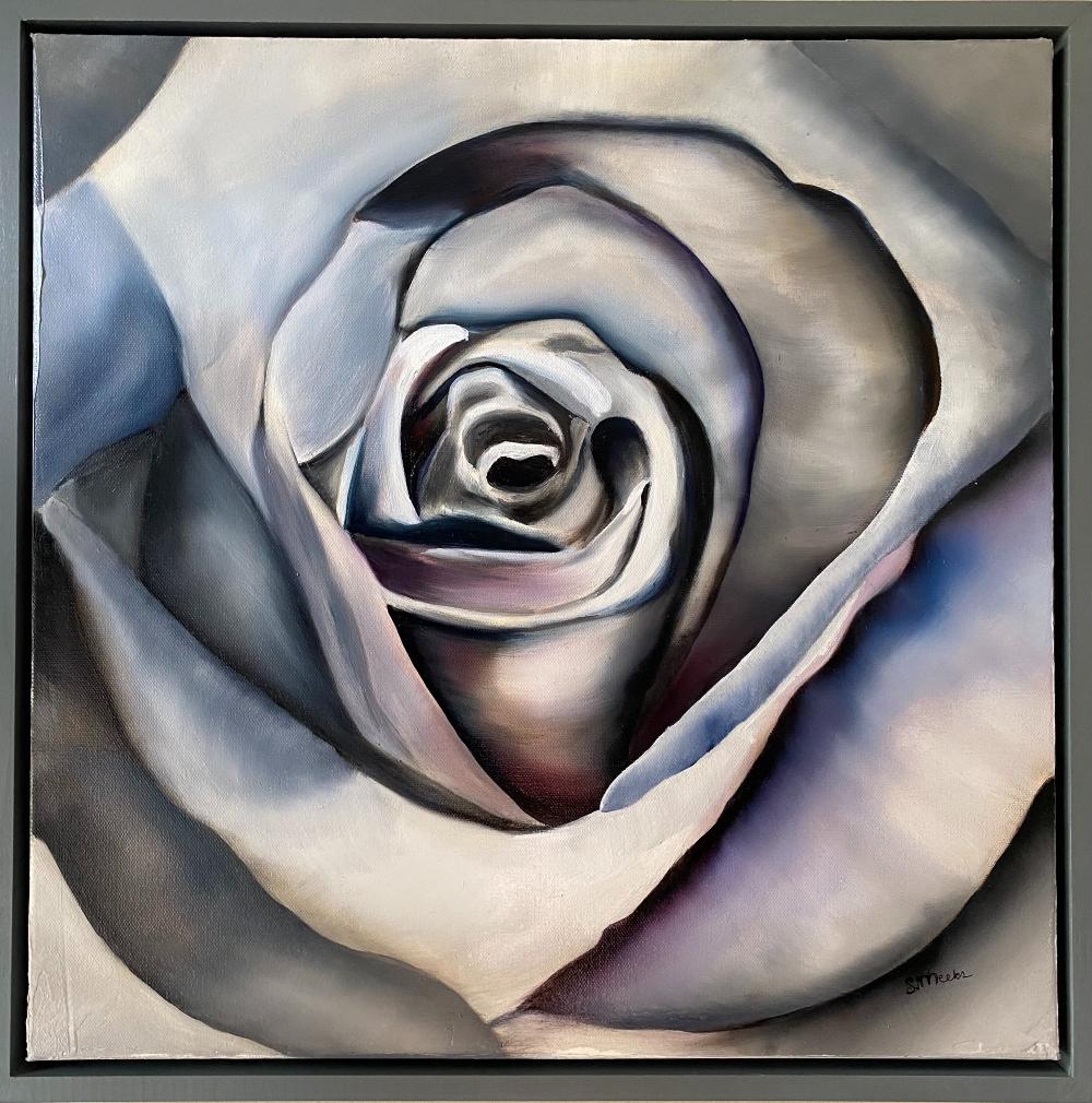 Roses Are Blue Realism Öl auf Leinwand gerahmt geblümt 20" x 20" Element der Mysterie