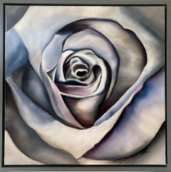 Roses Are Blue Realism Oil on Canvas Framed Floral 20" x 20" Element of Mystery