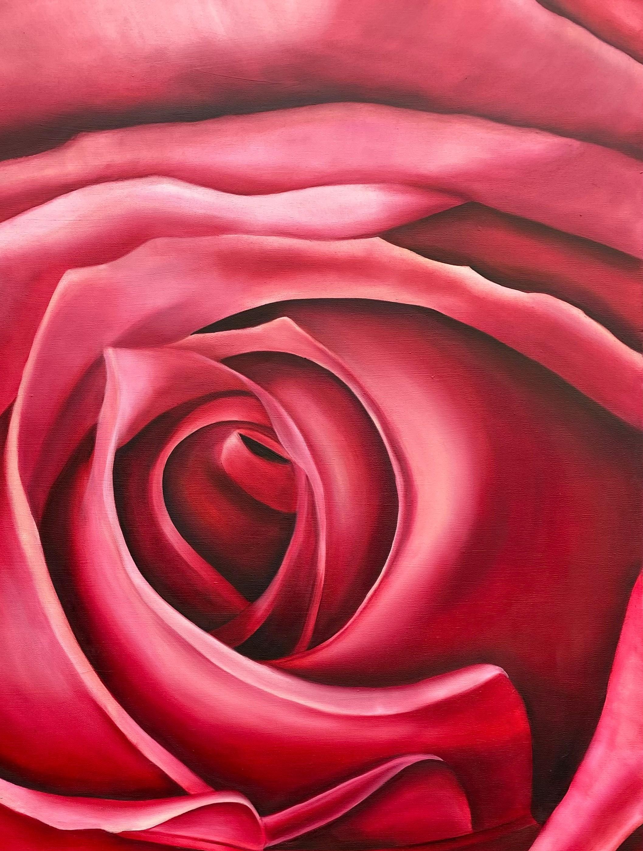 Rose rouge rubis  Réalisme huile sur toile galerie enveloppé de fleurs 40 x 30  Les Valentins - Réalisme américain Painting par Susan Meeks
