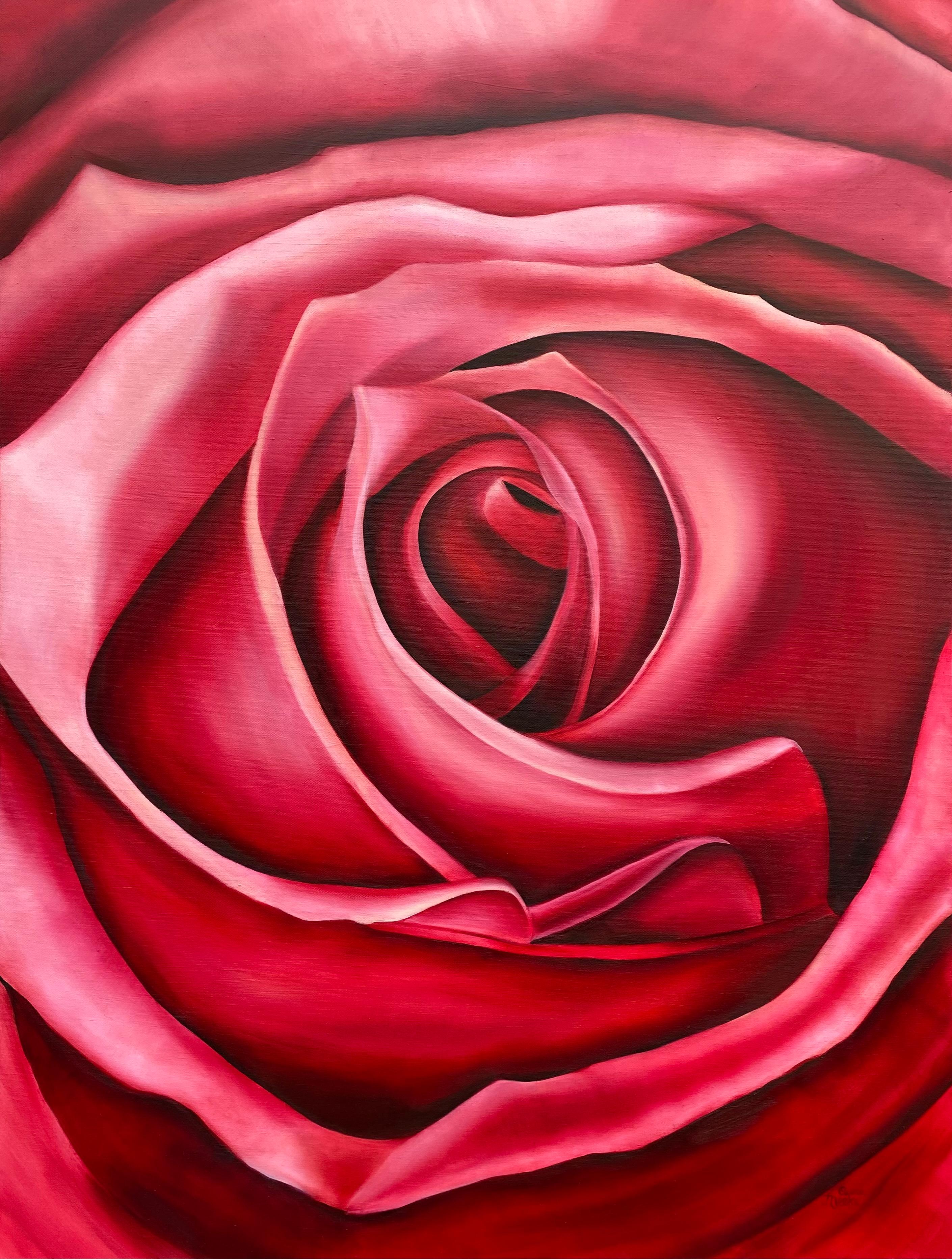 Rubinrote Rose Realismus Öl auf Leinwand Galerie umwickelt Floral 40 x 30 Valentinstag