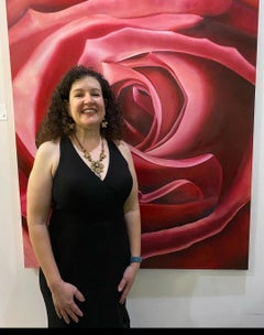 Rosa Scarlatta 36" x 36" olio su tela con rivestimento in galleria Realismo