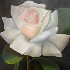 Rosa Bianca Singola Realismo 40" x 30" Olio su tela Avvolto in galleria Floreale