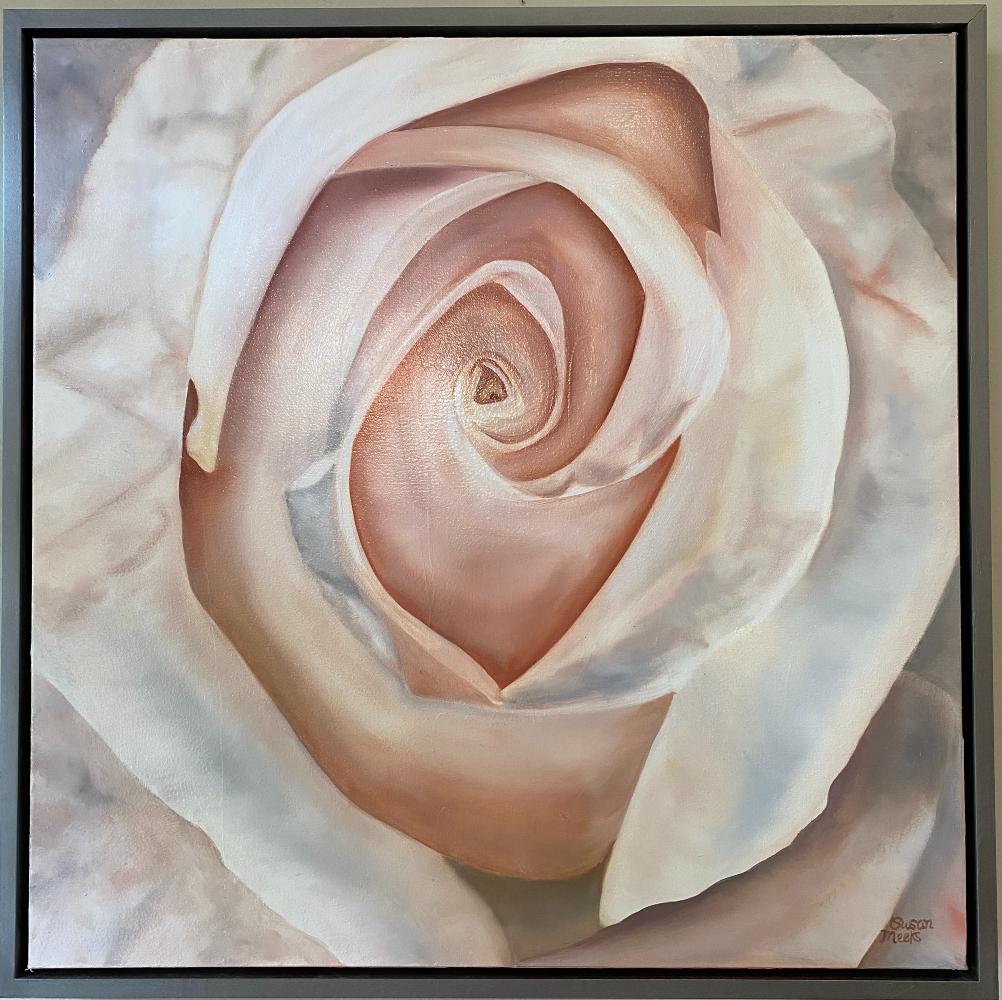 Rosa neutra Standout Realismo olio su tela incorniciato Floreale 24