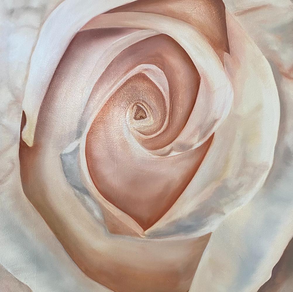 Rosa neutra Standout Realismo olio su tela incorniciato Floreale 24