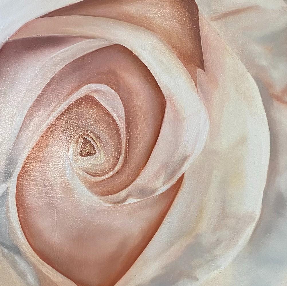 Rosa neutra Standout Realismo olio su tela incorniciato Floreale 24