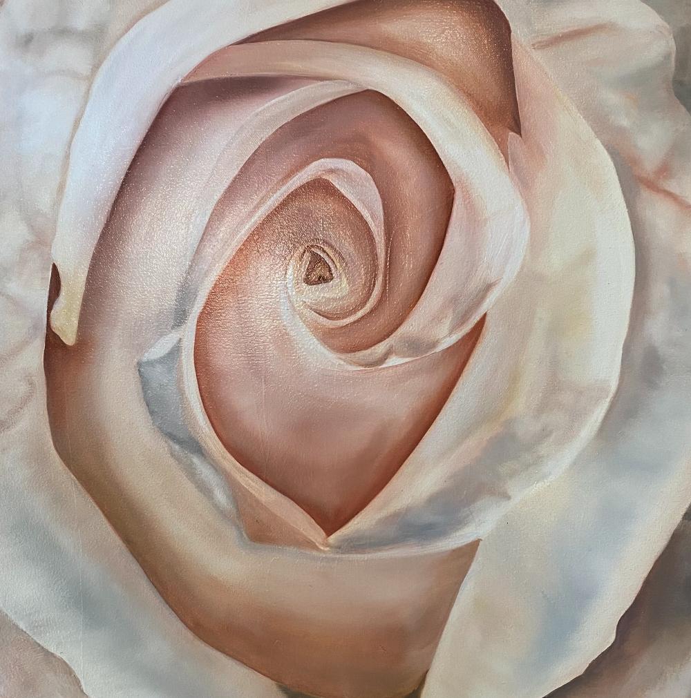 Standout Neutral Rose di Susan Meeks è stata dipinta nel 2024 come parte della sua collezione floreale.  Standout Neutral Rose è in una cornice personalizzata che si adatta a qualsiasi casa o ufficio. È incorniciato e misura 24