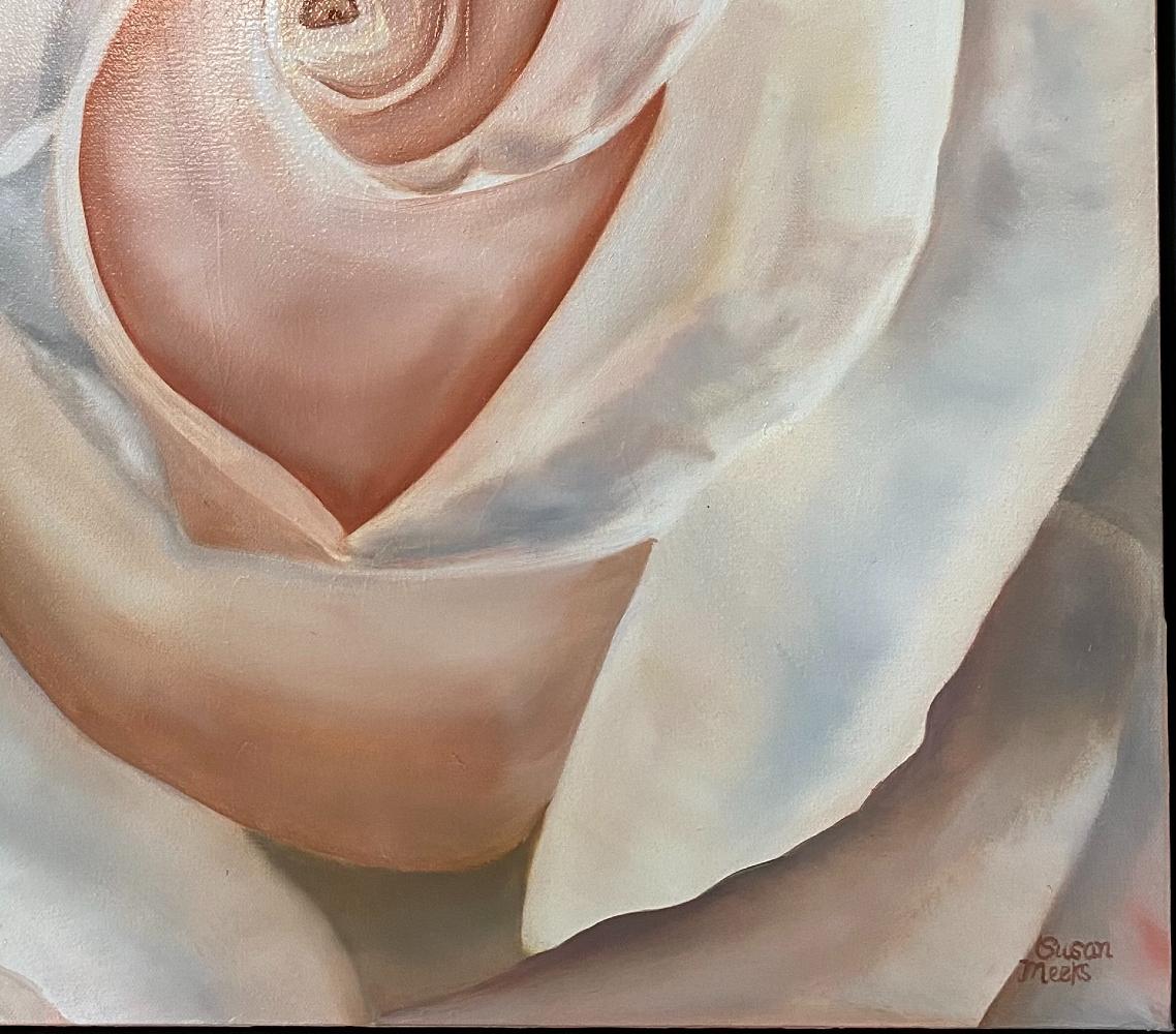 Rosa neutra Standout Realismo olio su tela incorniciato Floreale 24