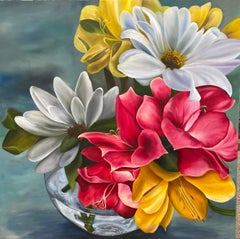 Summer Blooms Realism  48" x 48"  Oil on Canvas  Gallery Wrapped  Floral Realism