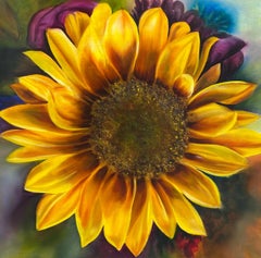 Sunflower  Realism Oil on Canvas Framed Floral 20" x 20"  Sunlight  Native Plant