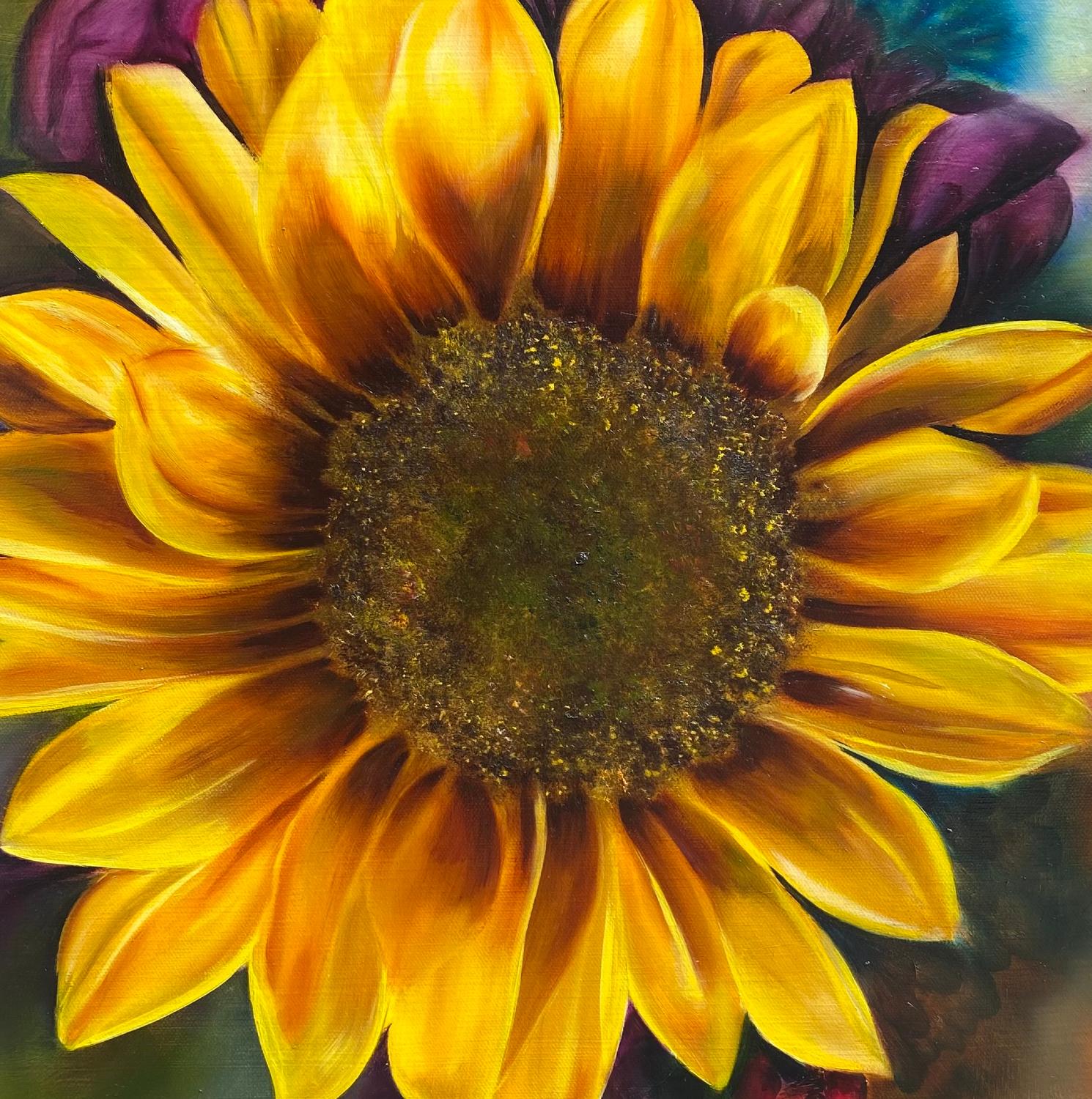 Sunflower  Realism Oil on Canvas Framed Floral 20