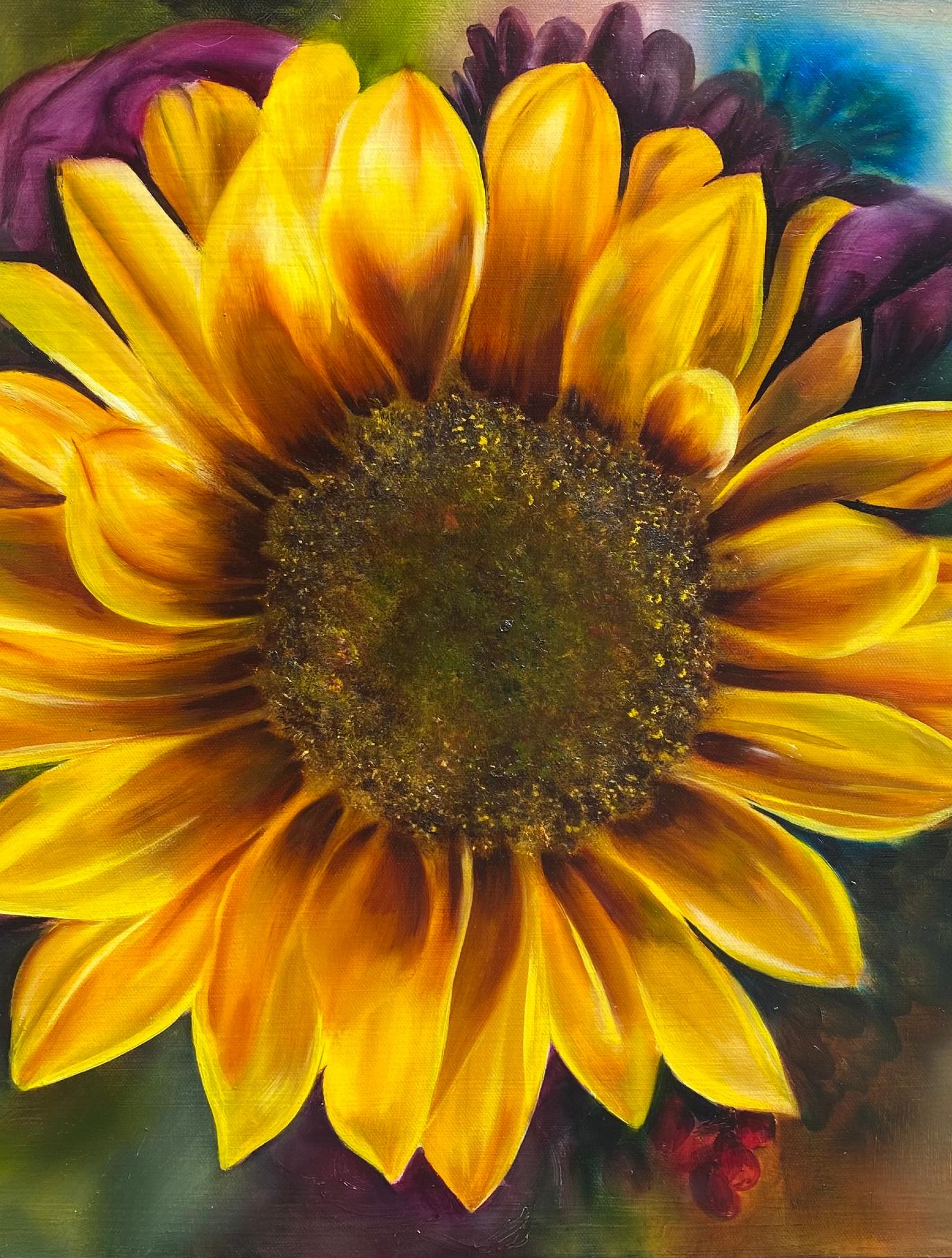 Sunflower  Realism Oil on Canvas Framed Floral 20