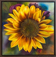 Sunflower  Realism Oil on Canvas Framed Floral 20" x 20"  Sunlight  Native Plant