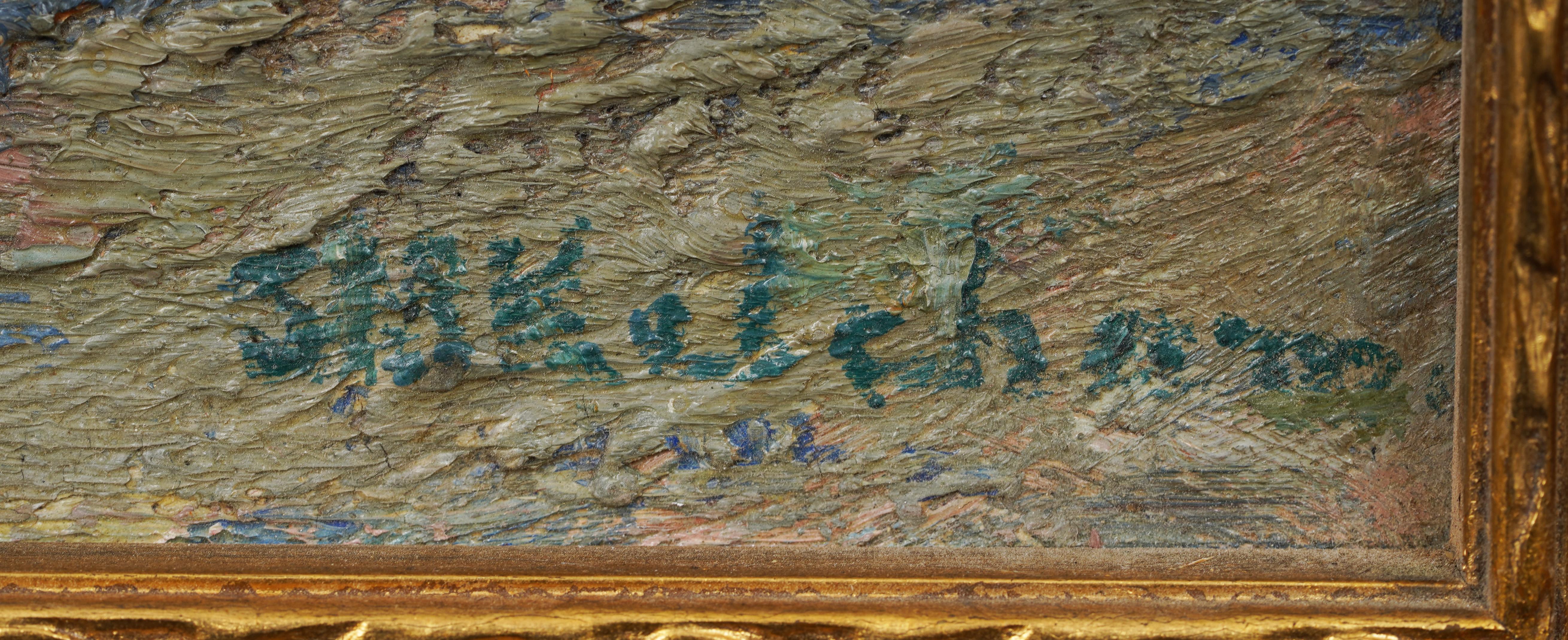 Antique American Impressionist Beach Scene Framed Seascape Signed Oil Painting For Sale 4