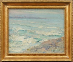 Antique American Impressionist Beach Scene Framed Seascape Signed Oil Painting