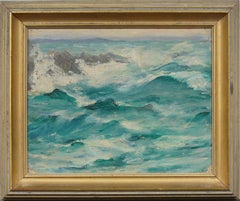 Antique American Impressionist Beach Scene Framed Seascape Signed Oil Painting