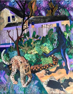 Abstract Figurative Expressionistic Mixed Media Painting, "Midnight Walk" 2022