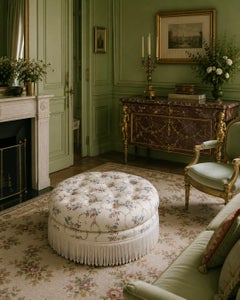 Susan Osbourne Contemporary Napoleon III Style Capitonné Round Pouf Ottoman