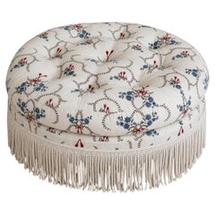 Susan Osbourne Contemporary Napoleon III Style Capitonné Round Pouf Ottoman