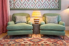 Susan Osbourne Pair of Gainsborough Armchairs in Green Linen, Howard Style