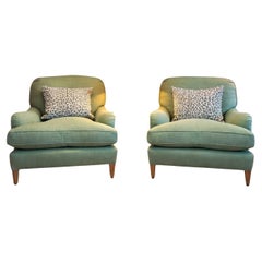 Susan Osbourne Pair of Gainsborough Armchairs in Green Linen, Howard Style