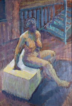 Susan Paine - Contemporary Oil, Nude on Yellow Ottoman