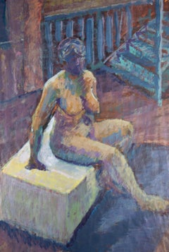 Susan Paine - Contemporary Oil, Nude on Yellow Ottoman