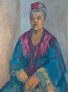 Susan Paine - Impressionist Contemporary Oil, Portrait of a Lady with Pink Shawl