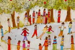 Spring Skate, Folk Art Ink and Oil Painting by Susan Pear Meisel
