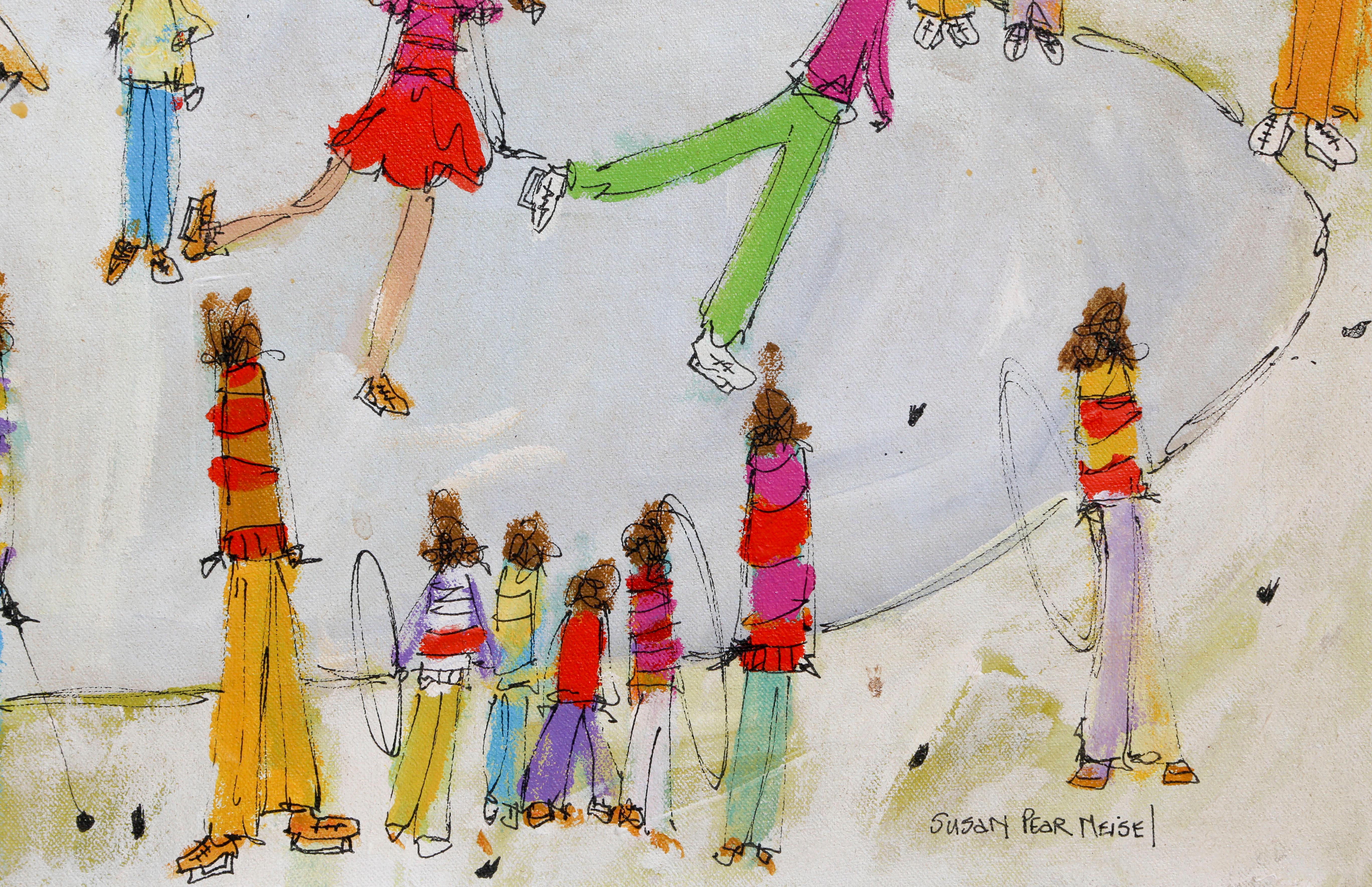 Spring Skate, Folk Art Ink and Oil Painting by Susan Pear Meisel For Sale 1