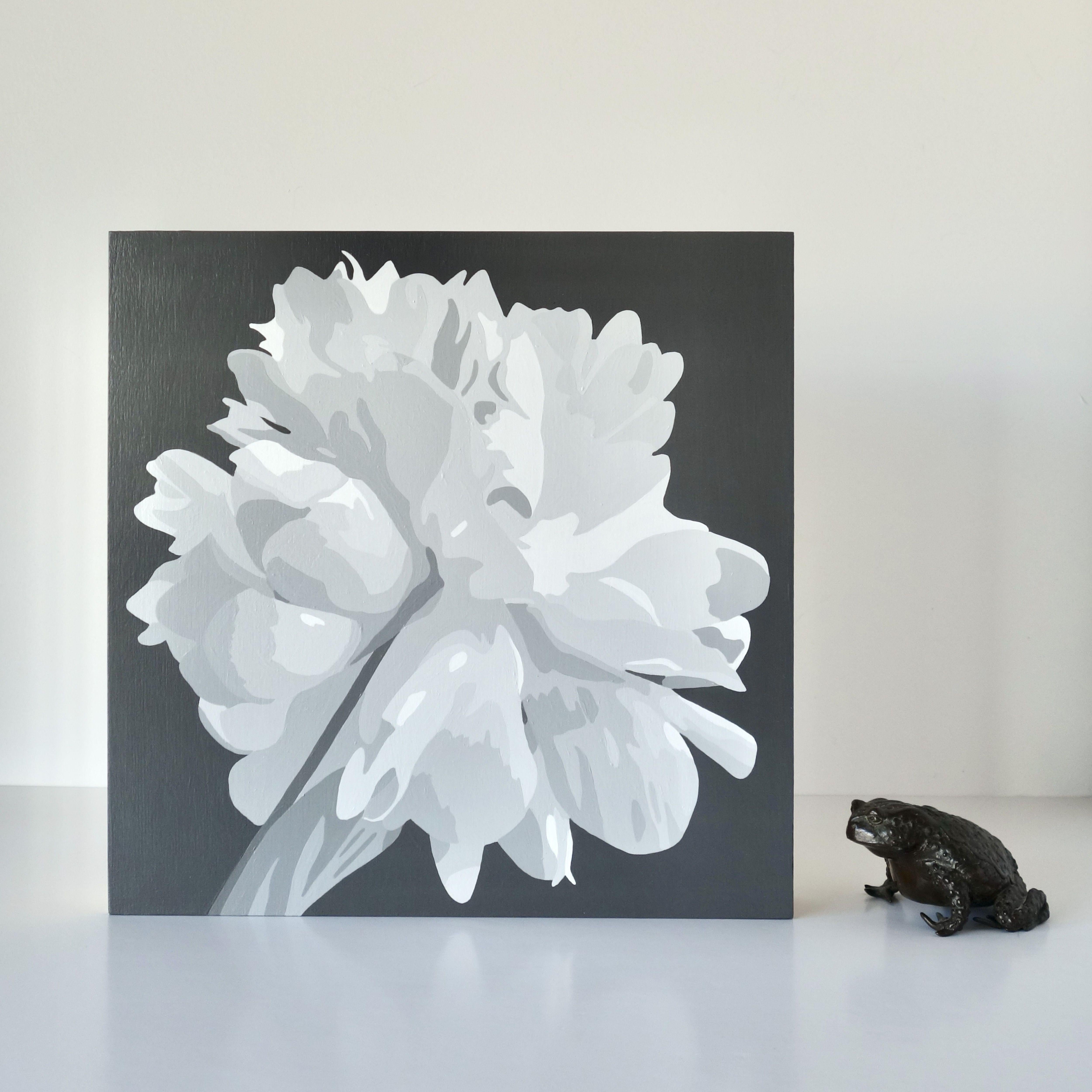 Fleur Blanc, peinture, acrylique sur panneau de bois - Painting de Susan Porter