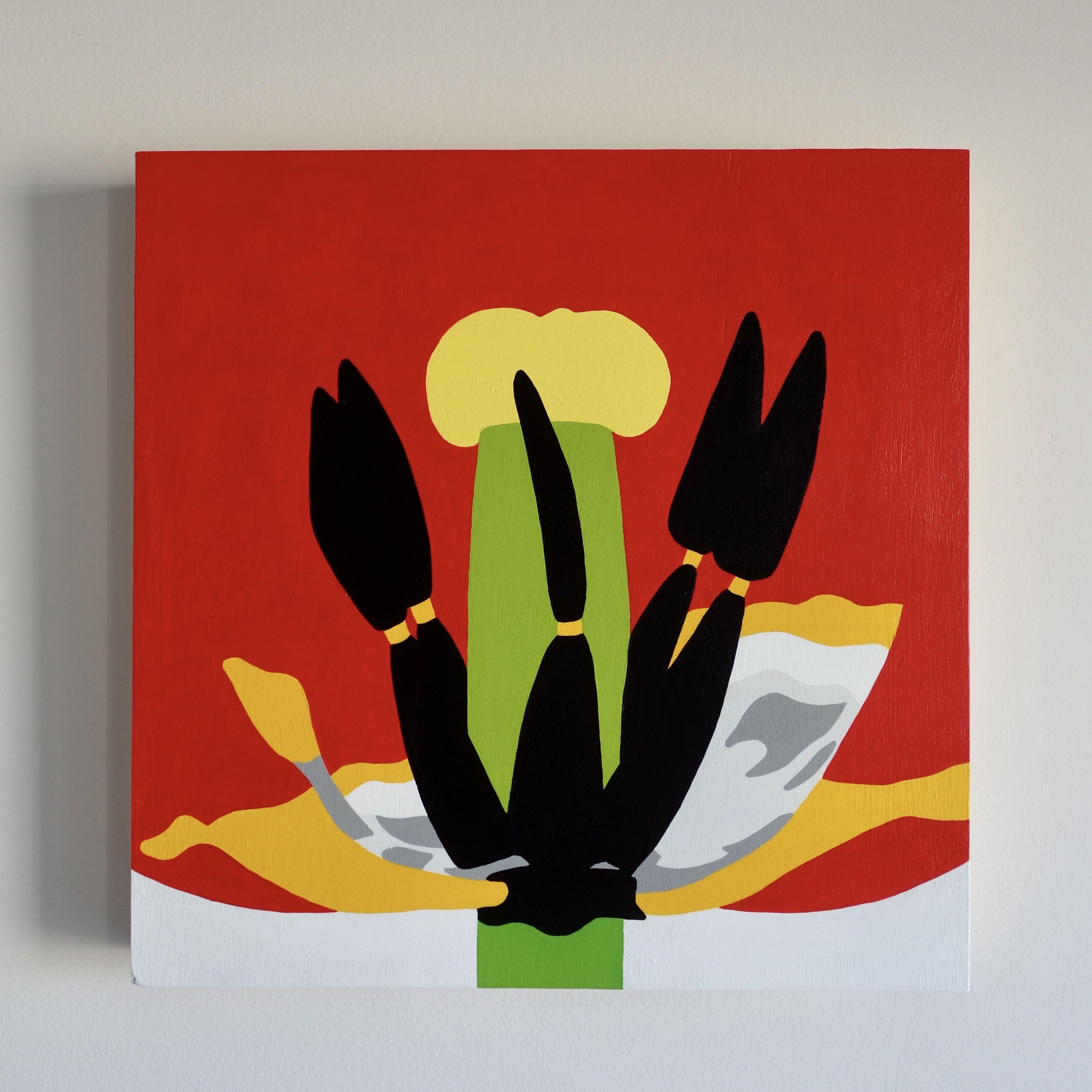 Pour l'amour des tulipes, peinture, acrylique sur panneau de bois - Minimaliste Painting par Susan Porter