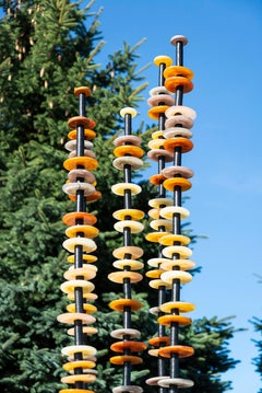 Champagne Afternoon - tall, colourful, hand-blown glass, outdoor sculpture