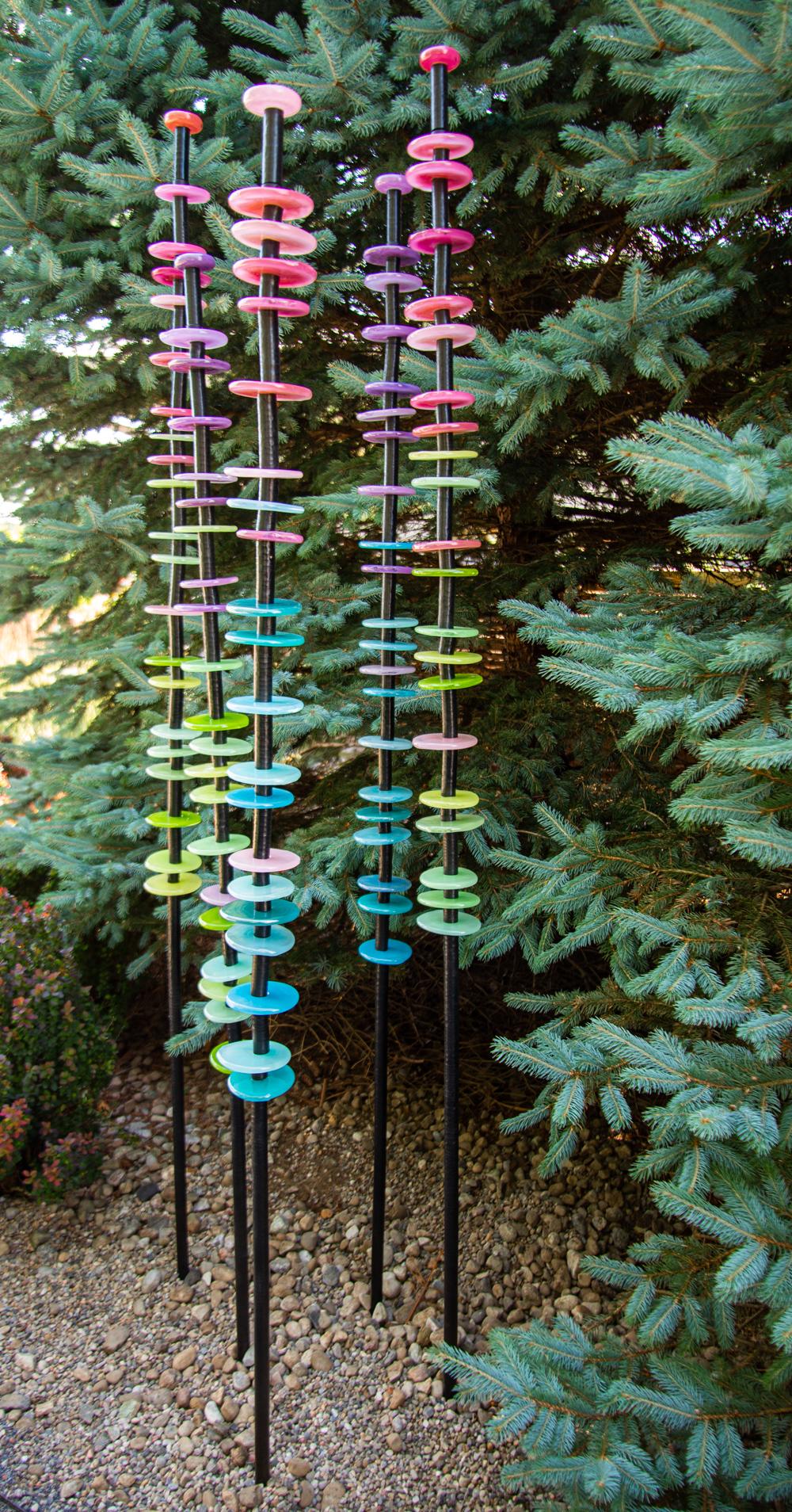 Susan Rankin Still-Life Sculpture - Grove of 5 in Blue, Purple, Green, Pink - glass and steel, outdoor sculpture