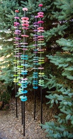 Grove of 5 in Blue, Purple, Green, Pink - glass and steel, outdoor sculpture
