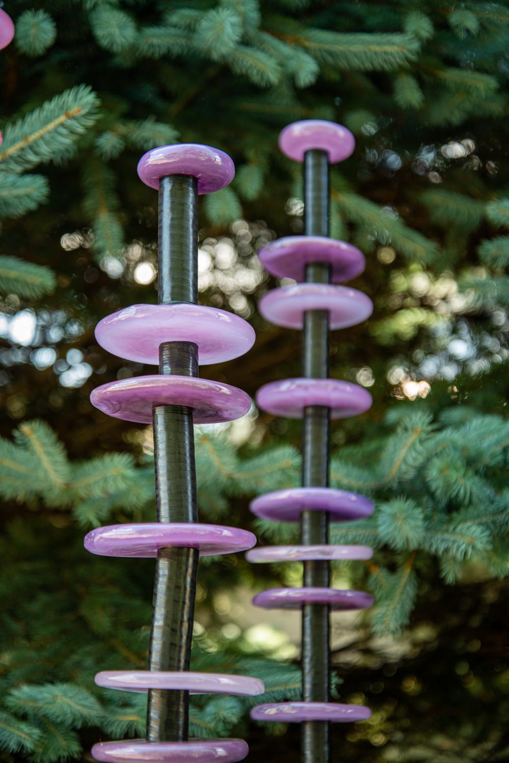 Grove of 5 in Blue, Purple, Green, Pink - glass and steel, outdoor sculpture - Contemporary Sculpture by Susan Rankin