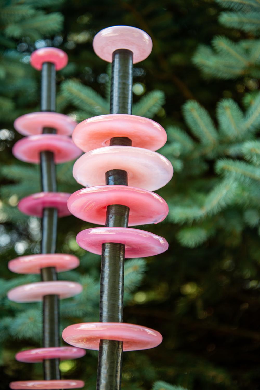 Grove of 5 in Blue, Purple, Green, Pink - glass and steel, outdoor sculpture - Sculpture by Susan Rankin