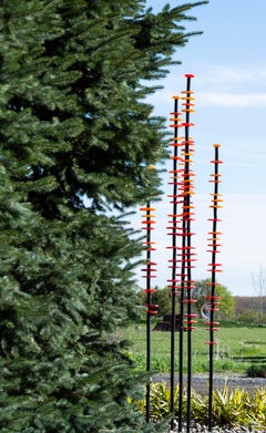 Heat Wave - tall, colourful, steel and hand-blown glass, outdoor sculpture
