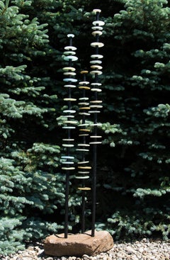 Quiet Neutral - tall, soft pastel colours, hand-blown glass outdoor sculpture