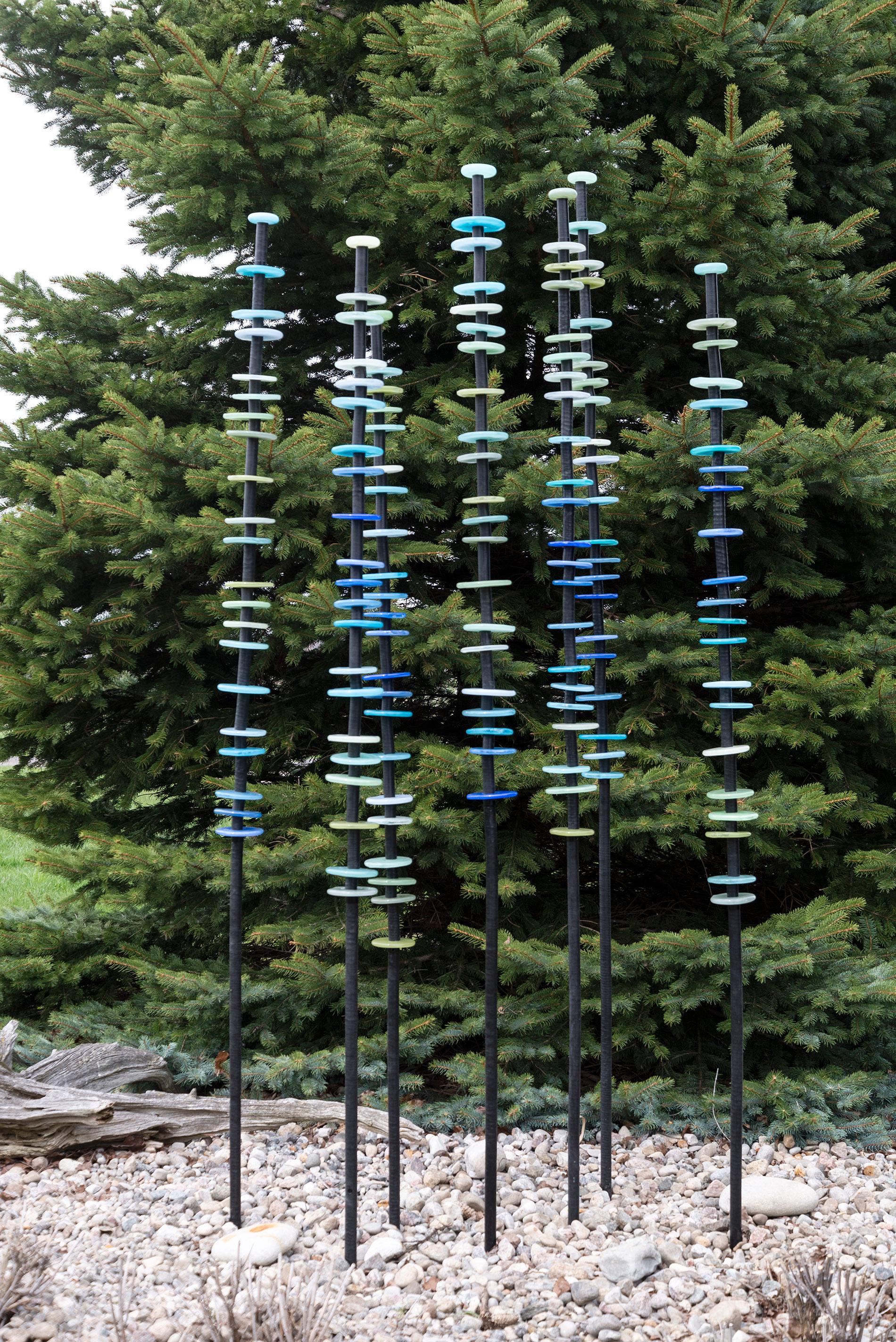 Reflections on Water - tall, colourful, hand-blown glass, outdoor sculpture For Sale 3