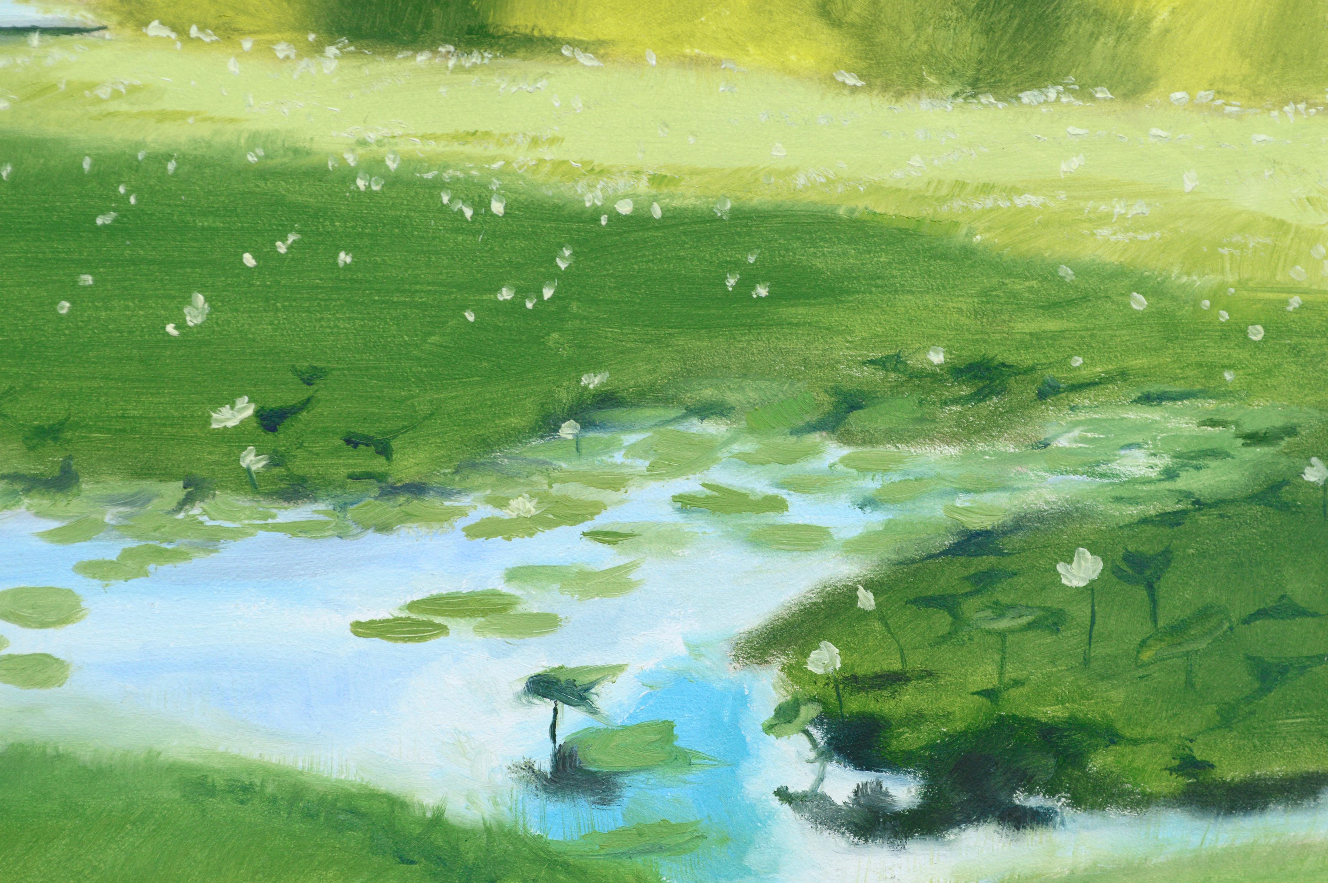 Stagno delle ninfee ai margini della foresta - Paesaggio a olio su masonite

Paesaggio di uno stagno di ninfee di Susan Reinier (americana, nata nel 1978). Questo pezzo non è firmato, ma è stato acquistato insieme a una collezione di opere di
