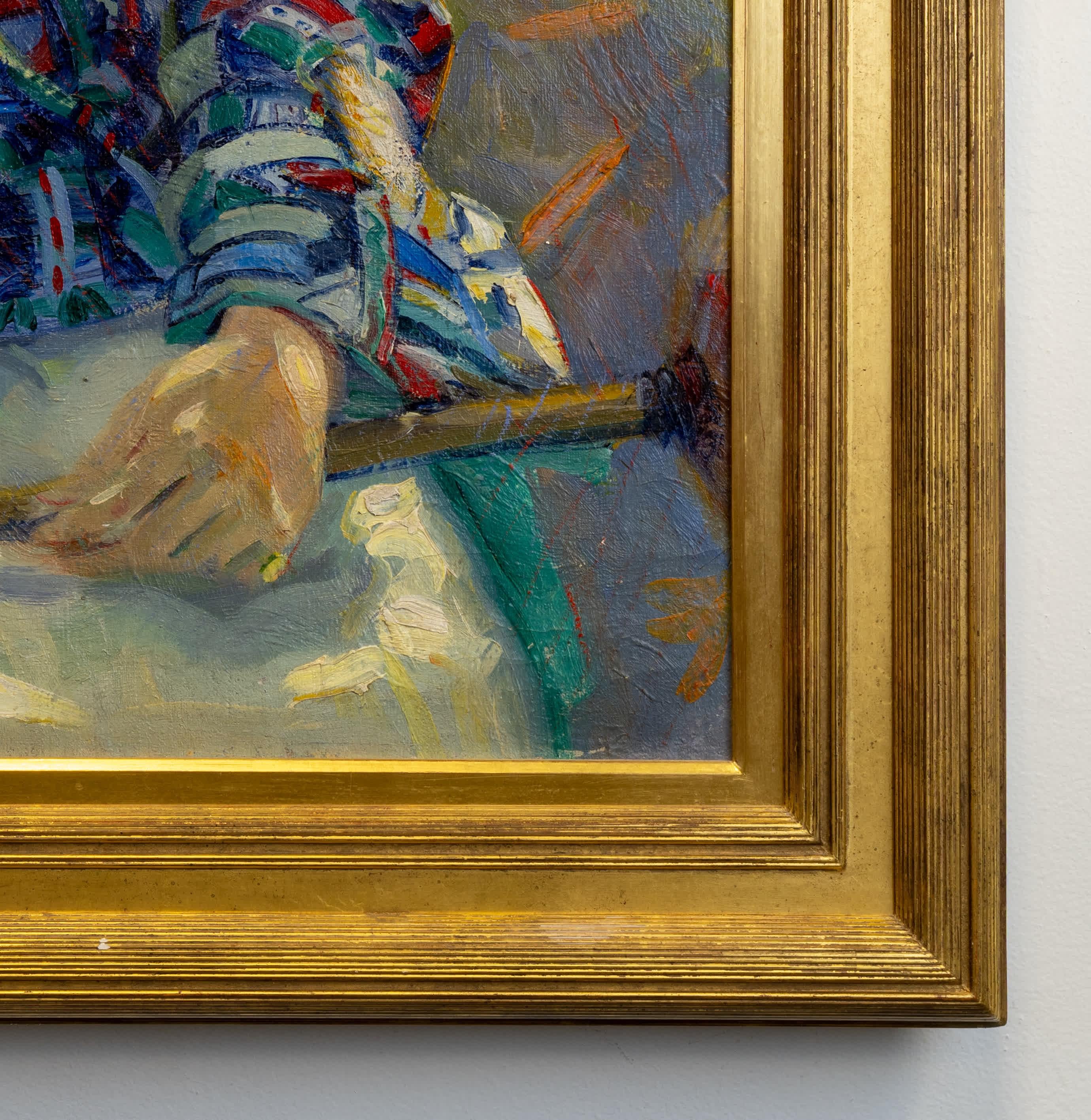 Signora con cappello da sole - Portrait Painting Marrone di Susan Ricker Knox