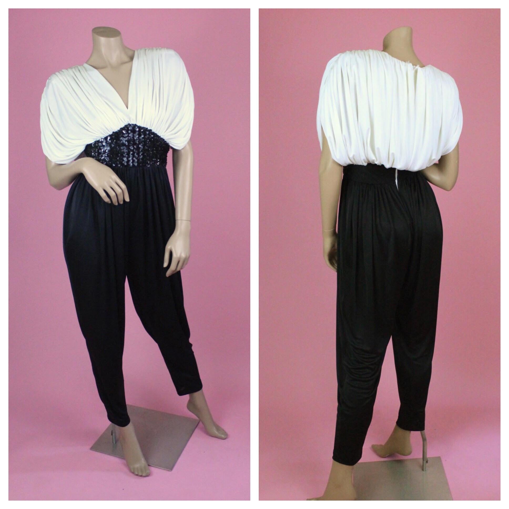 Susan Roselli for Vijack 80's Bi-colored 80's Jumpsuit size US 4 In Excellent Condition For Sale In Los Angeles, CA