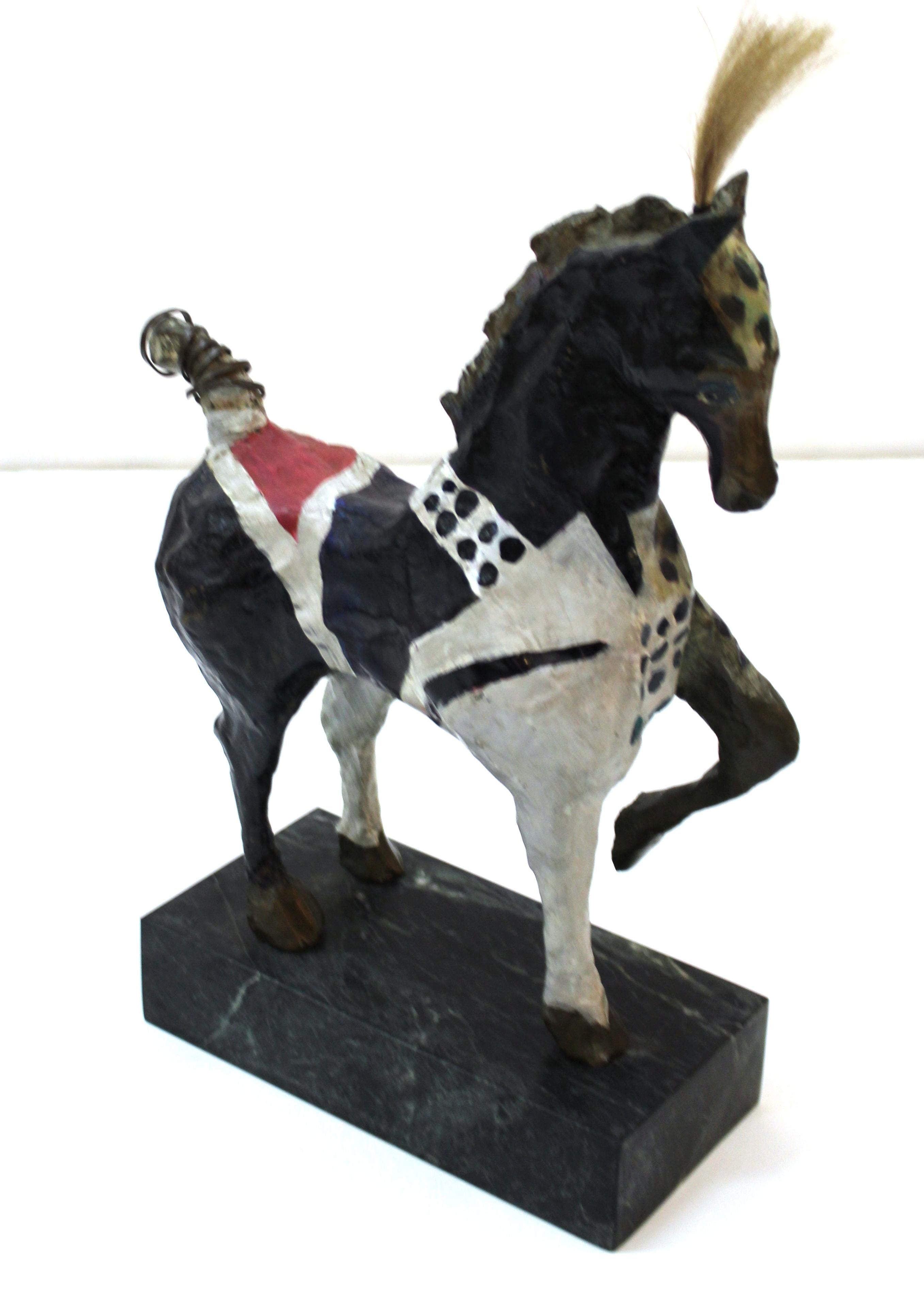 American Susan Rowland Modern Painted Bronze Horse Sculpture on Marble Base