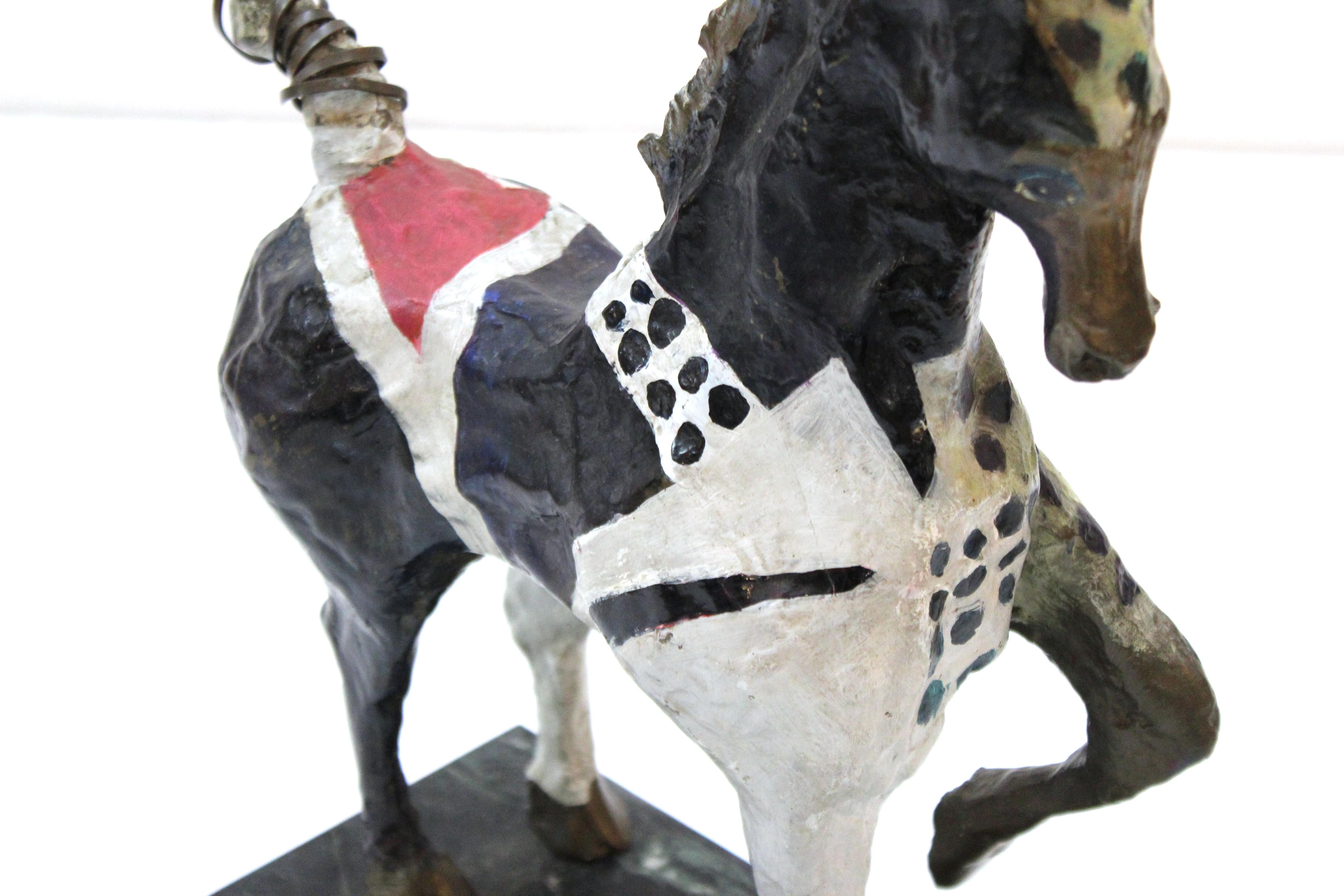 Susan Rowland Modern Painted Bronze Horse Sculpture on Marble Base In Good Condition In New York, NY