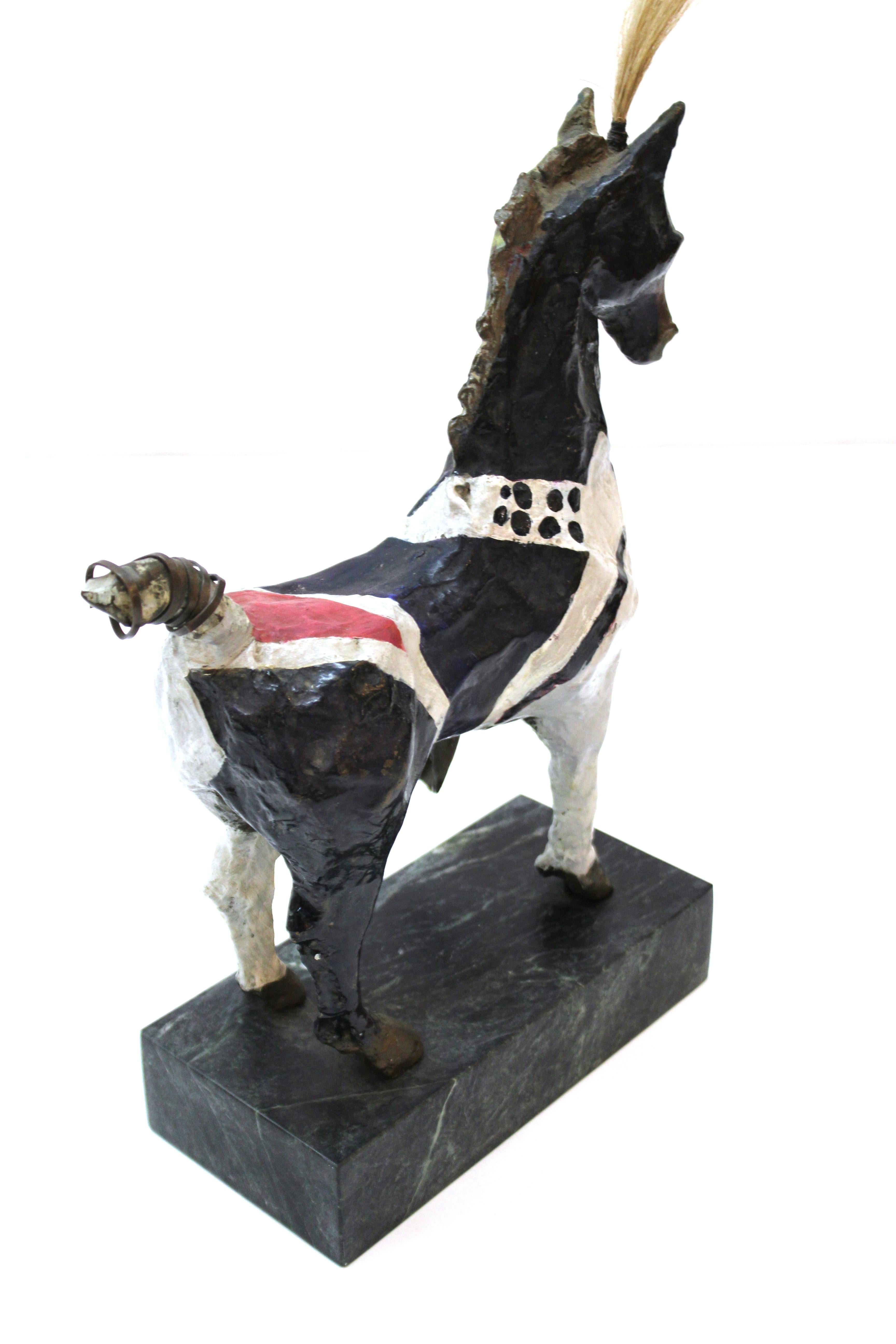 20th Century Susan Rowland Modern Painted Bronze Horse Sculpture on Marble Base
