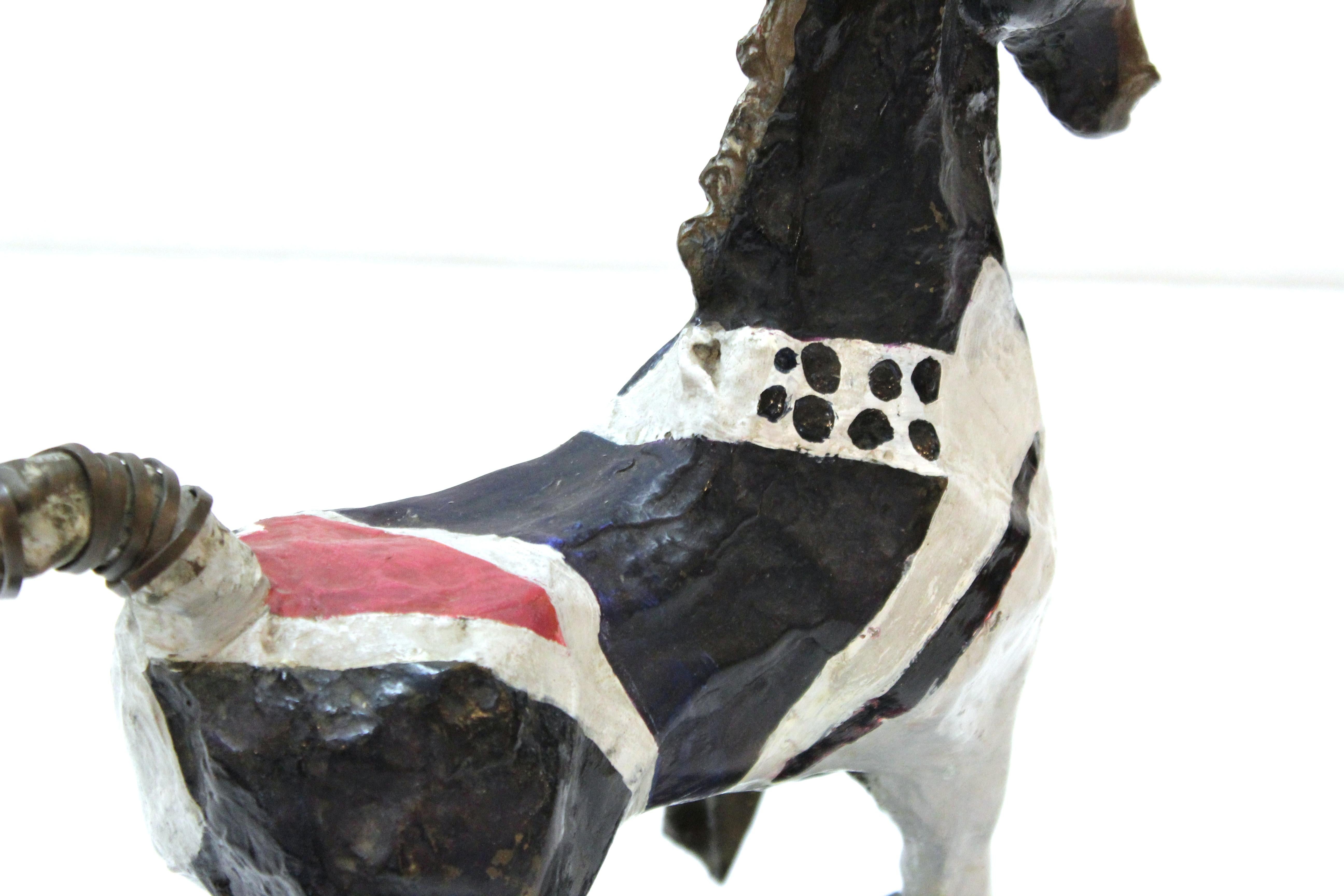 Susan Rowland Modern Painted Bronze Horse Sculpture on Marble Base 1