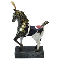 Susan Rowland Modern Painted Bronze Horse Sculpture on Marble Base
